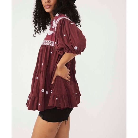 Free People Edie Tee / Sweet Raisin Combo Top Shirt Swing EUC - Picture 2 of 6